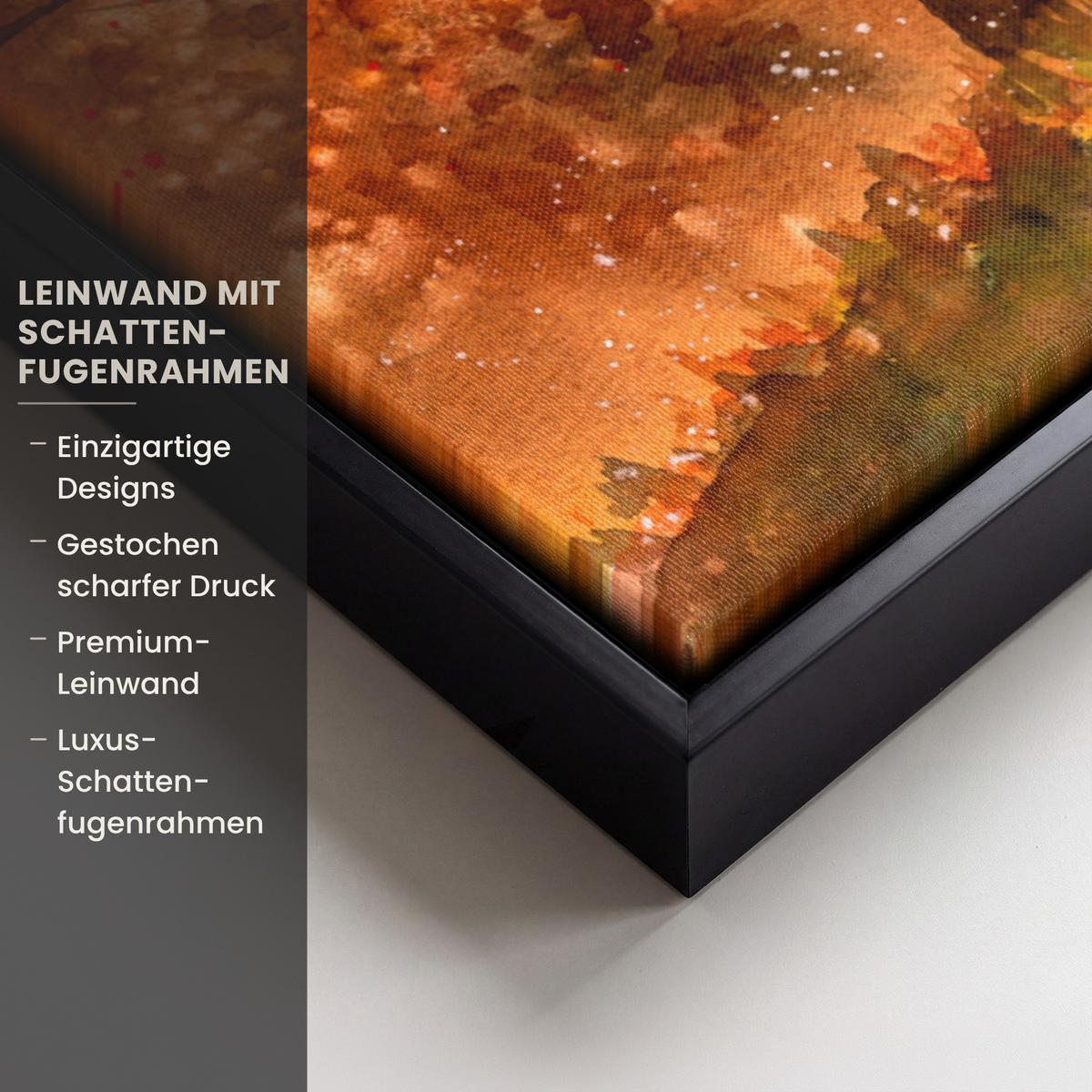 LEINWAND Bilder mit Rahmen - Natur - Ölfarbe - Hirsche - Tiere - Herbst - Orange - 70x50 - Orange, Textil (70/50cm) - MuchoWow