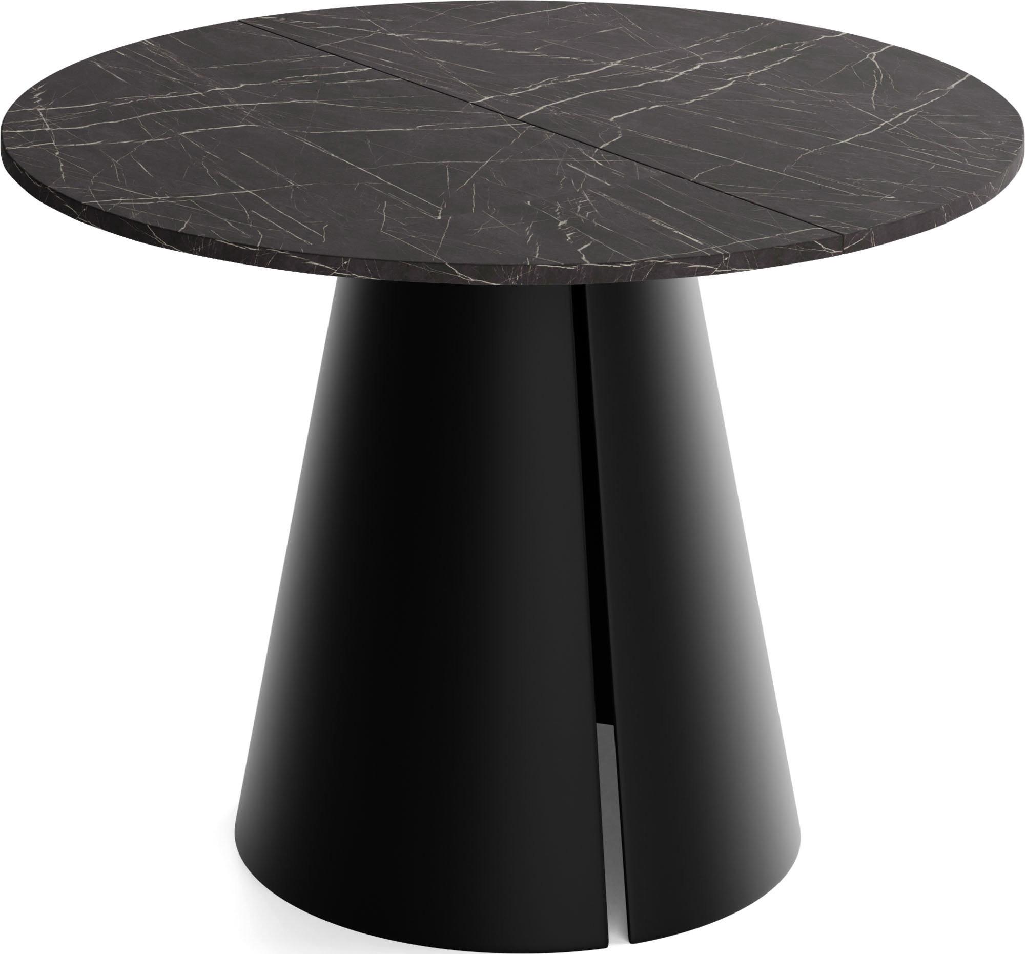 ESSTISCH Lamio runder ausziehbarer, Marmor Schwarz 120-200/120/76 cm - Anthrazit/Schwarz, Holzwerkstoff/Metall (120/196/76cm) - WFL GROUP