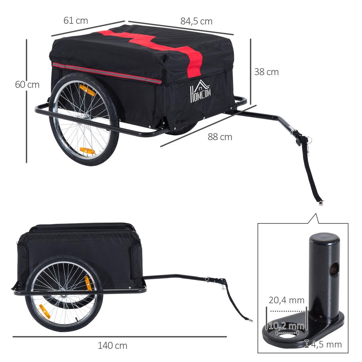 TRANSPORTANHÄNGER Fahrradanhänger Lastenanhänger Fahrrad Anhänger Schwarz - Schwarz, Metall (61/38/845cm) - HOMCOM