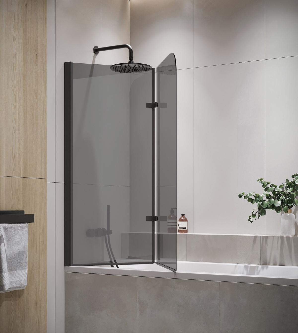 BADEWANNE Austin 2 Teile cm Schwarz mit Rauchglass - 100 x 140 cm - Schwarz, Glas (100/140cm) - Badplaats