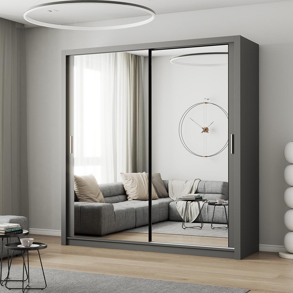 KLEIDERSCHRANK Milan 203 cm, 203/215/64, 2-türig, grau - Grau, Holzwerkstoff (203/215/64cm) - imoebel24