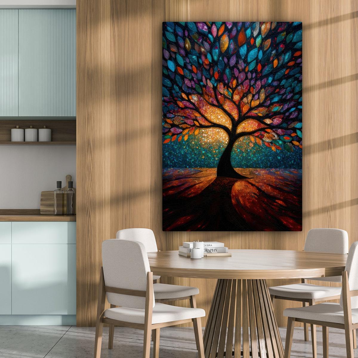 LEINWANDBILD Mosaik - Bunt - Baum - Äste Deko Groß 90x140 cm - Multicolor, Textil (90/140cm) - MuchoWow
