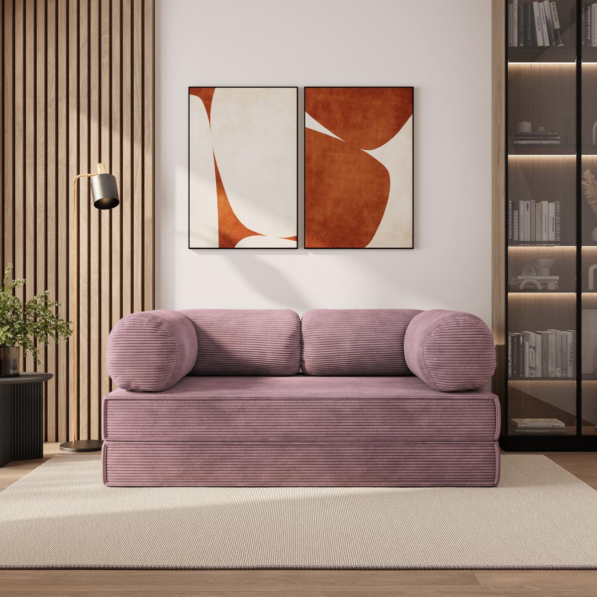 BETTSOFA ALVIO aus Schaumstoff Cordstoff Lila Schlaffunktion - Lila, Textil (170/68/80cm) - MASSENO