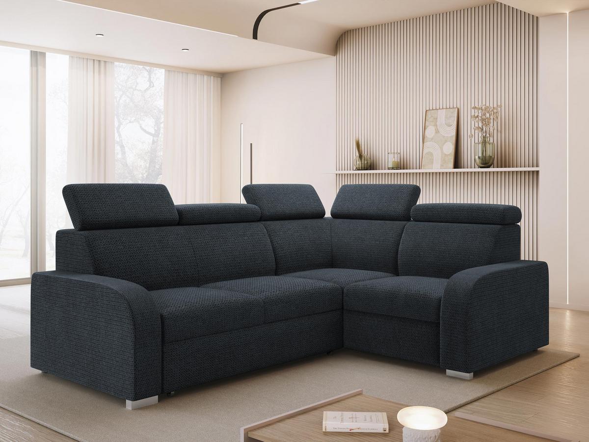 ECKSOFA Oslo 2rR1 80 - Silberfarben/Dunkelblau, Holz/Kunststoff (250/200cm) - MIRJAN24
