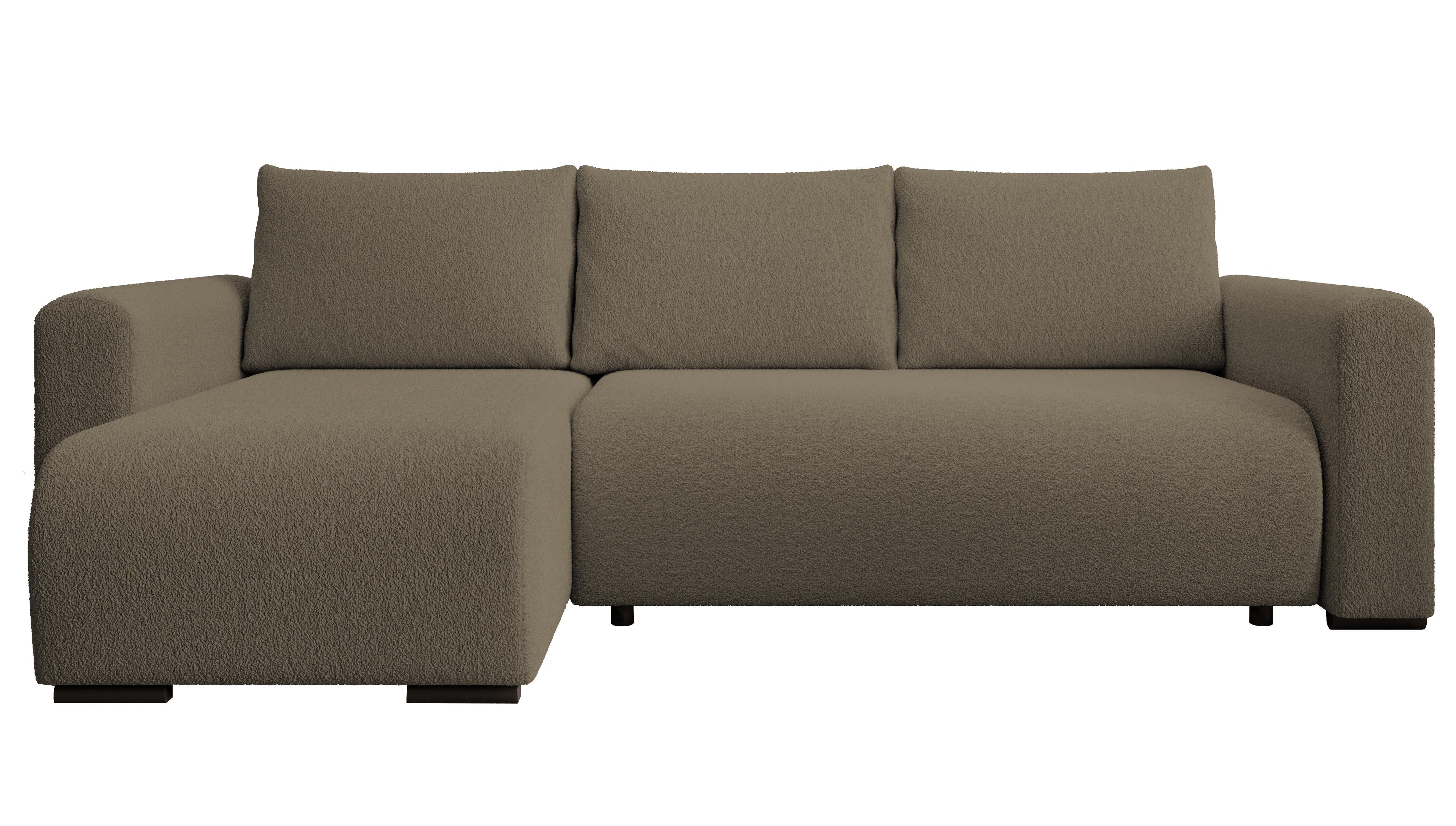 ECKSOFA DORA L, Eckcouch in L-Form mit Schlaffunktion und Bettkasten, Farbe: Cappuccino, Bouclé-Stoff, Ottomane Links - Cappuccino, Textil (240/143cm) - Storez24