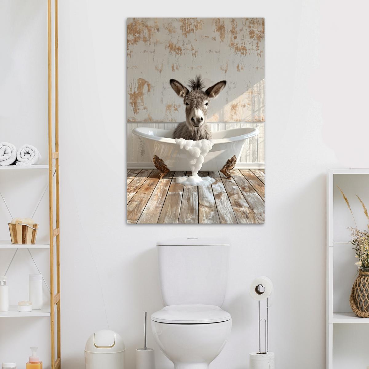 LEINWANDBILD Esel - Tiere - Badewanne - Schaumstoff Deko XXL 80x120 cm - Weiß, Textil (80/120cm) - MuchoWow