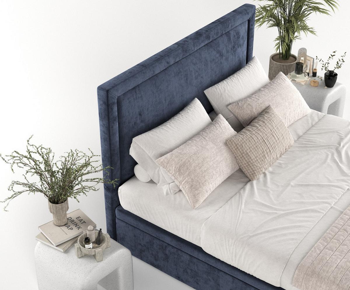 POLSTERBETT Salma mit Stauraum 120/200 cm Marineblau im Lotta Stoff - Schwarz/Dunkelblau, Holz/Holzwerkstoff (120/200cm) - AltaBeds