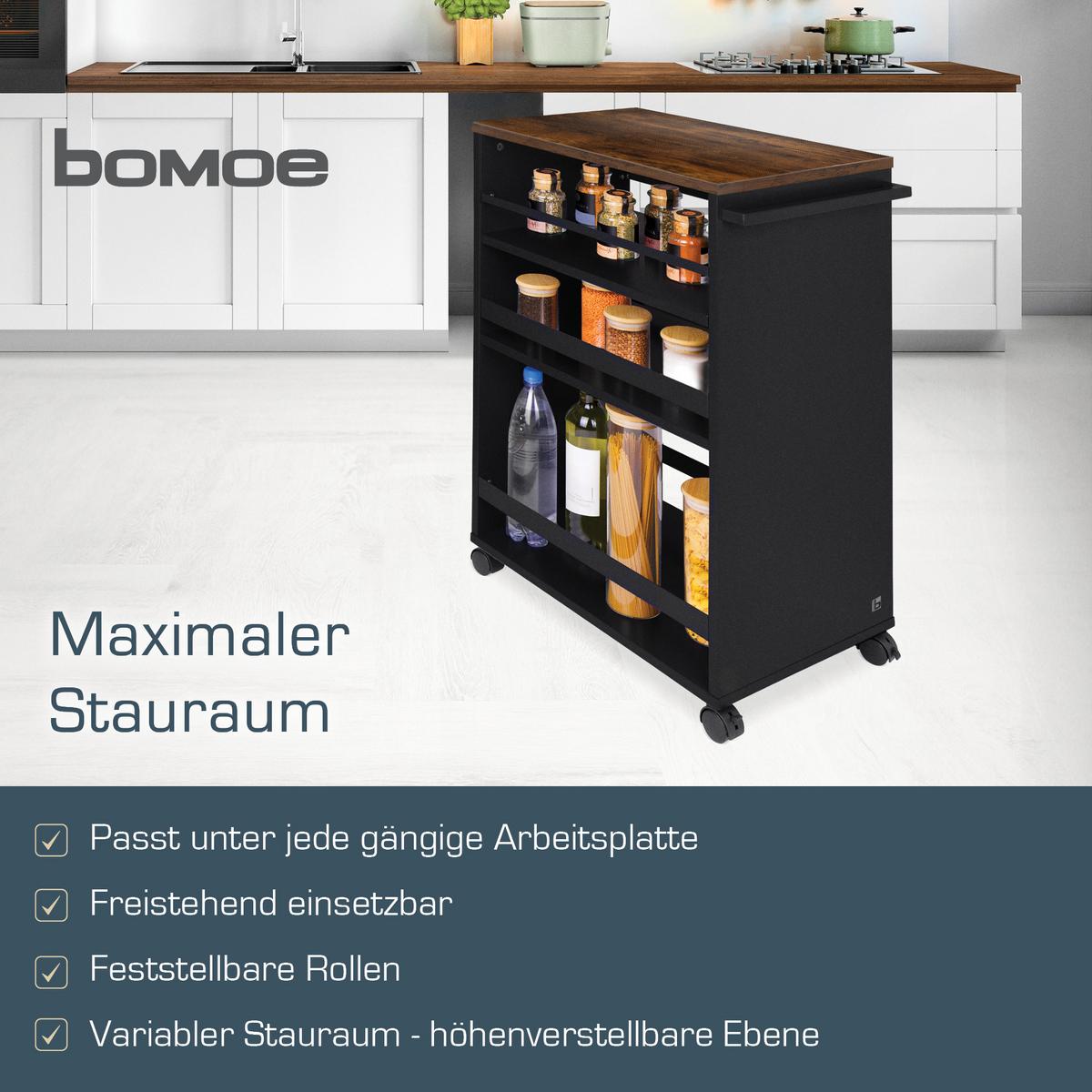 UNIVERSALWAGEN Bengt Schwarz-Braun - Schwarz Hochglanz/Multicolor, Naturmaterialien/Metall (38/79/50cm) - BoMoe