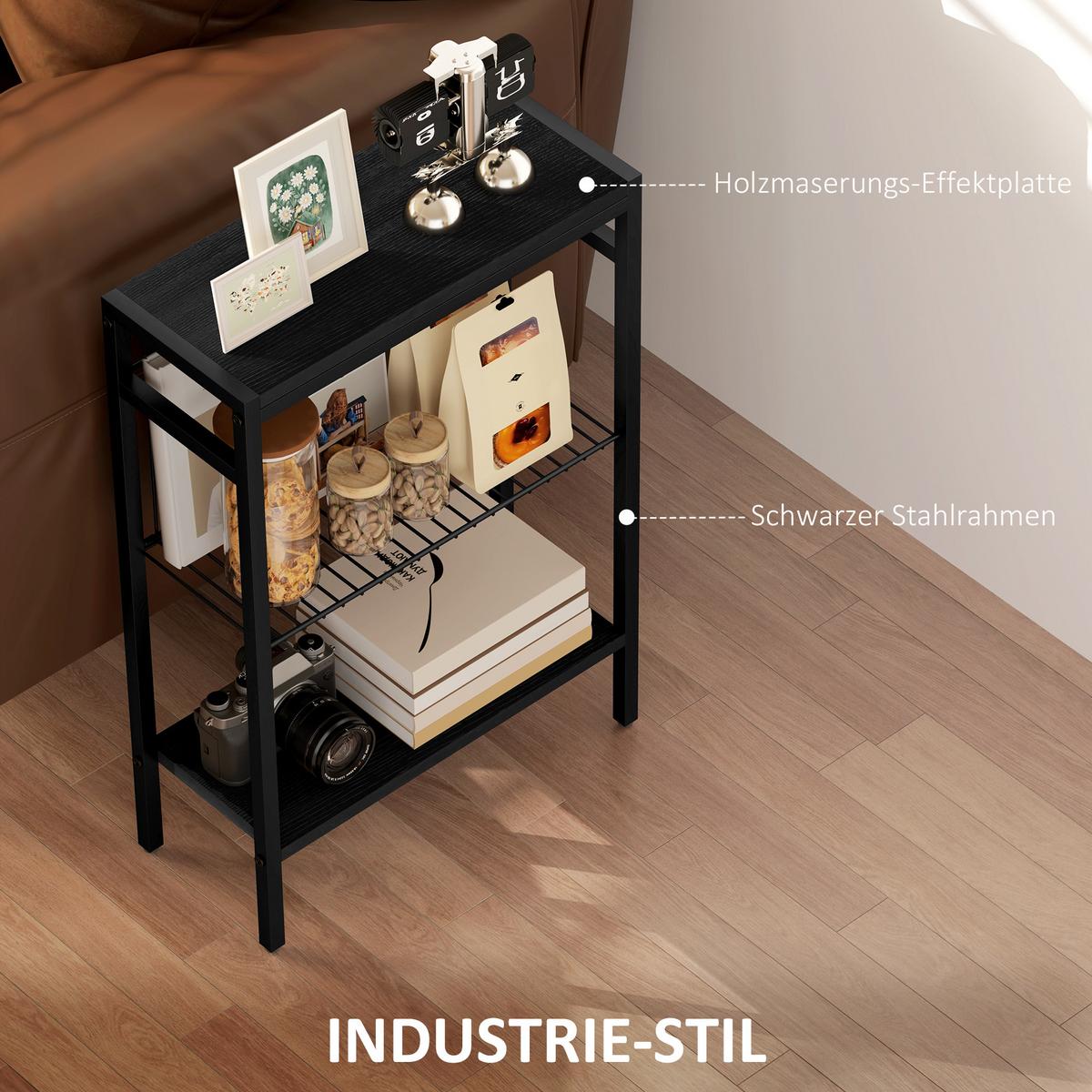 BEISTELLTISCH kleiner Couchtisch mit 2 Ablagen, Stahlrahmen für Wohnzimmer - Schwarz, Karton (43/18/62.5cm) - HOMCOM