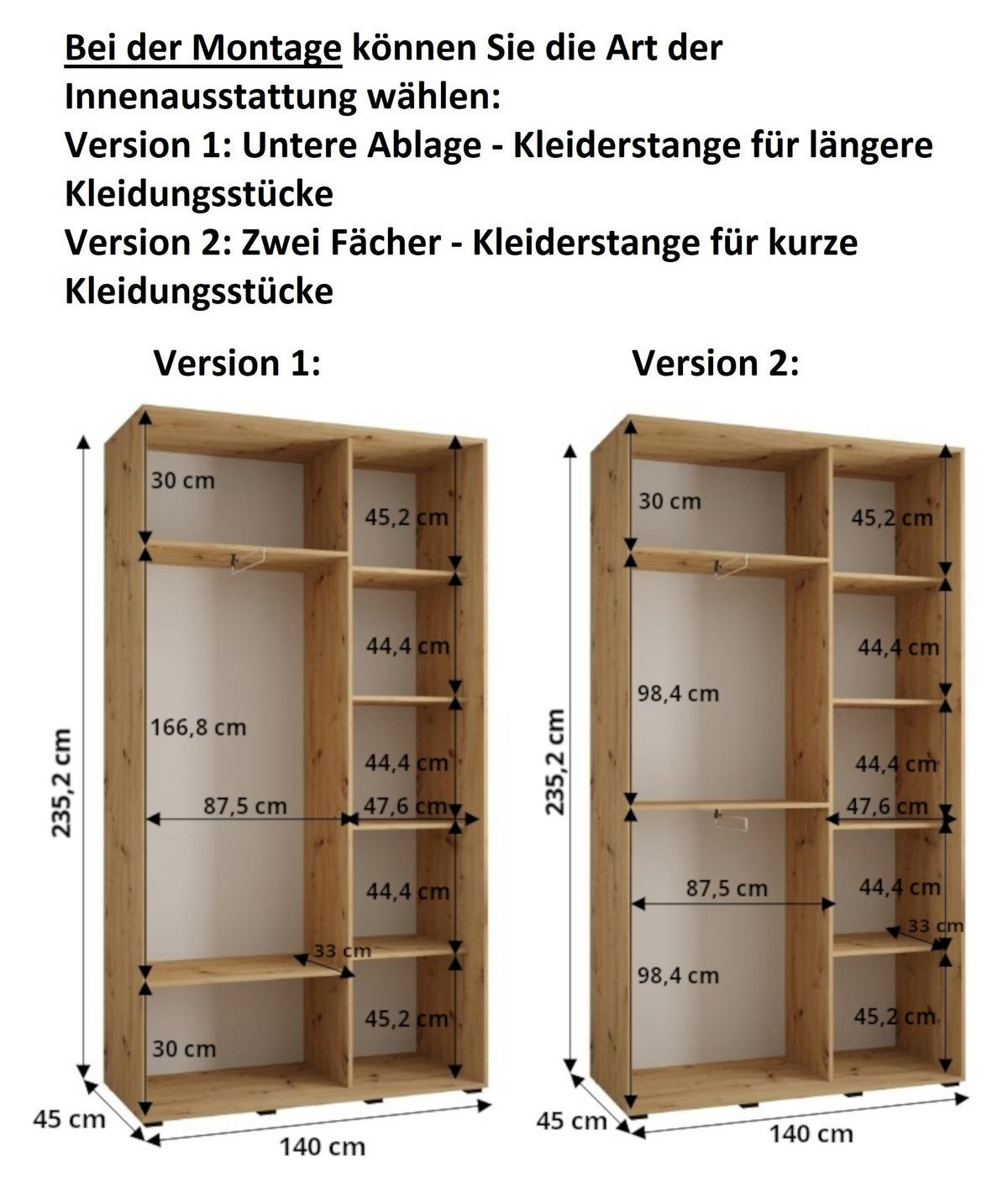 SCHWEBETÜRENSCHRANK 235,2/140/45 2-türig - Kaschmir/Schwarz, Holz/Metall (140/235.2/45cm) - MÖBEL KRYSPOL