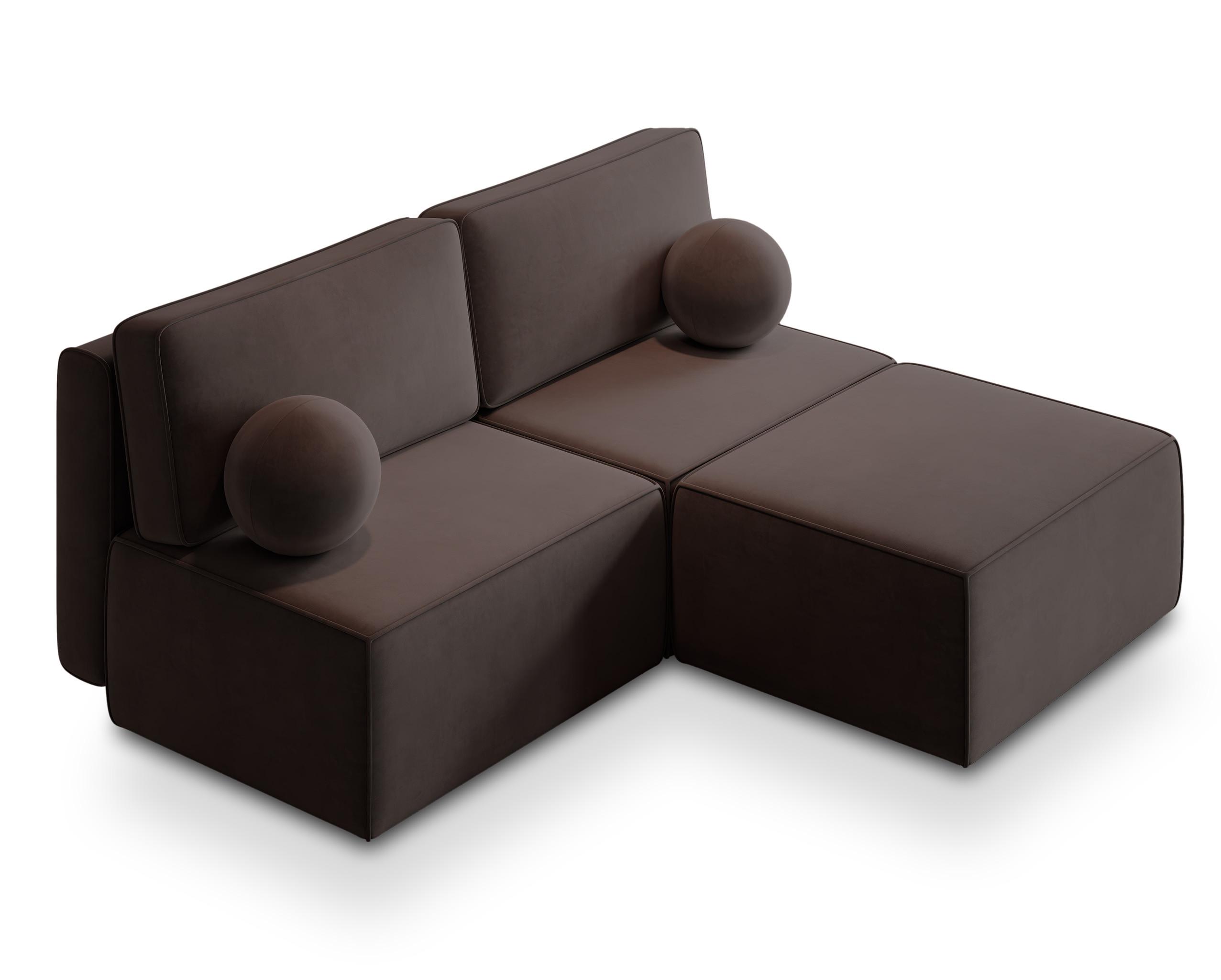 ECKSOFA VARNA M Braun Velours-Stoff mit Schlaffunktion - Braun/Grau, Holz/Kunststoff (196/158cm) - MASSENO