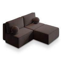 ECKSOFA VARNA M Braun Velours-Stoff mit Schlaffunktion - Braun/Grau, Holz/Kunststoff (196/158cm) - MASSENO