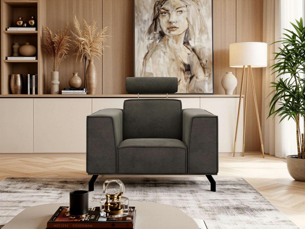 SESSEL VESANO - Dunkelgrau Velvet - Dunkelgrau/Schwarz, Textil/Metall (109/90/95cm) - MKS