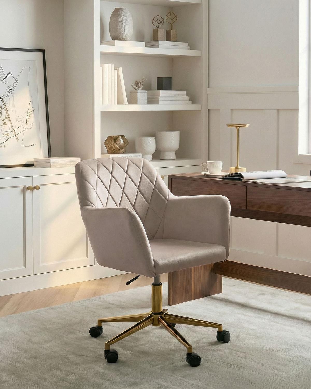 SCHREIBTISCHSTUHL Samtstoff Taupe Leloria - Taupe, Textil (60/83/60cm) - Beliani