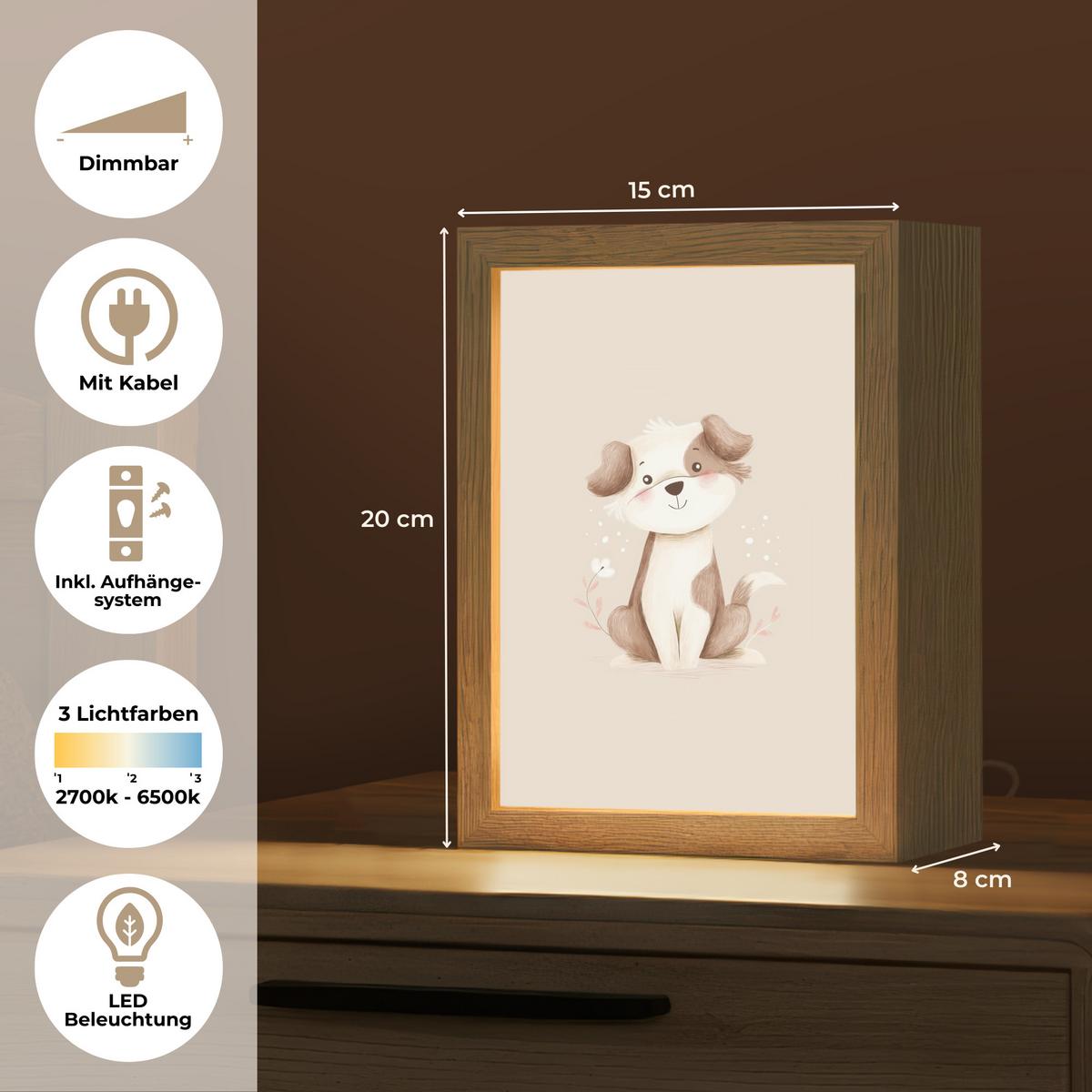 NACHTTISCHLAMPE Hund - Gefleckt - Braun 15x20 cm - Beige, Holzwerkstoff (8/15/20cm) - OnlyWow