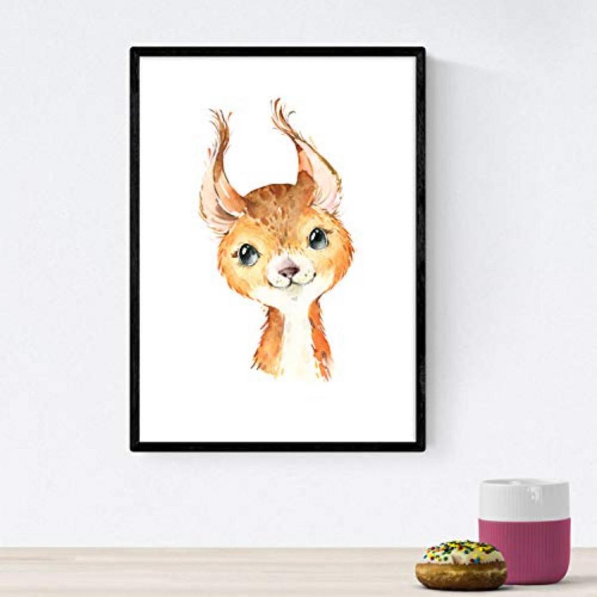 POSTER Set mit 4 Hyena Stinktier Eule und Hirsche A4 Schwarzer Rahmen - Schwarz, Papier (29.7/3cm) - Nacnic