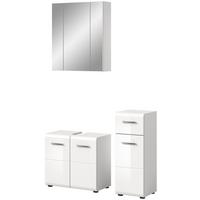 BADMÖBEL-SET 3-teilig weiß Hochglanz, Badkombination 105 x 185 cm - Weiß Hochglanz/Silberfarben, Glas/Holzwerkstoff (105/185/30cm) - Inn.Furn
