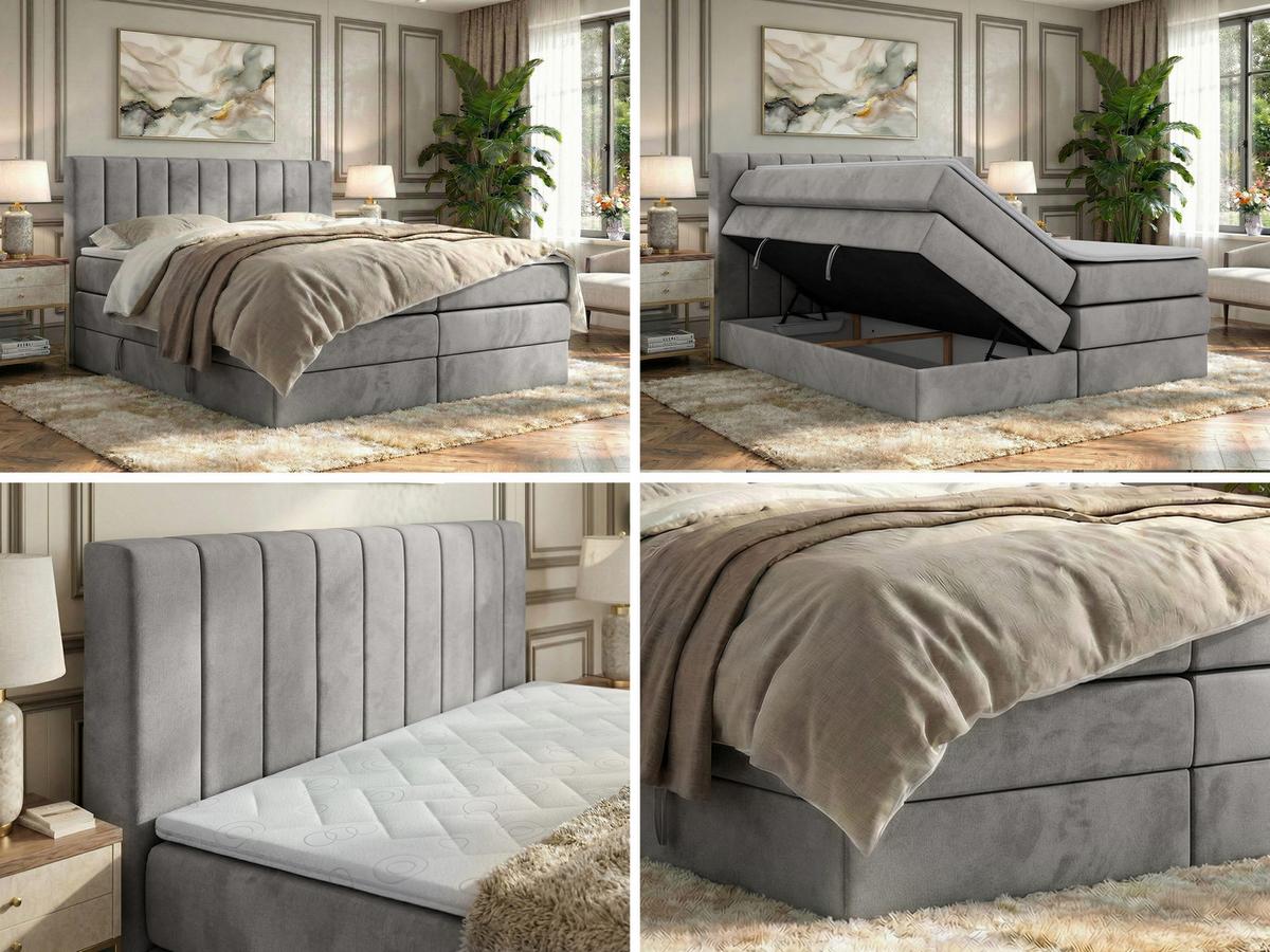 BOXSPRINGBETT ALVER KING 200/200 - Hellgrau Velvet - H3 - Hellgrau, Textil (200/200cm) - MKS