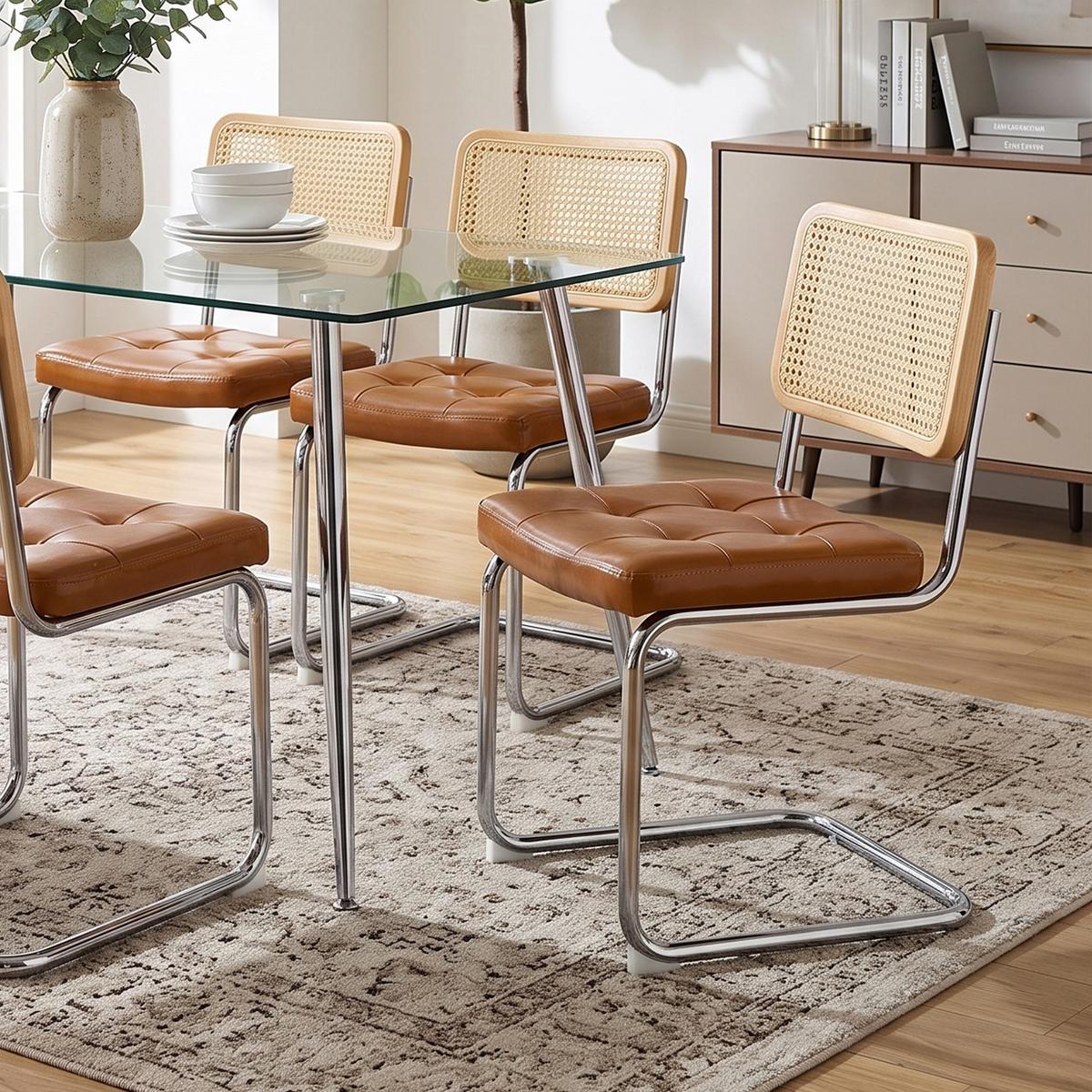 ESSZIMMERSTUHL 2er set kunstleder rattan verchromtes gestell freischwinger - Braun, Textil (53/84.6/46.4cm) - Urban Meuble
