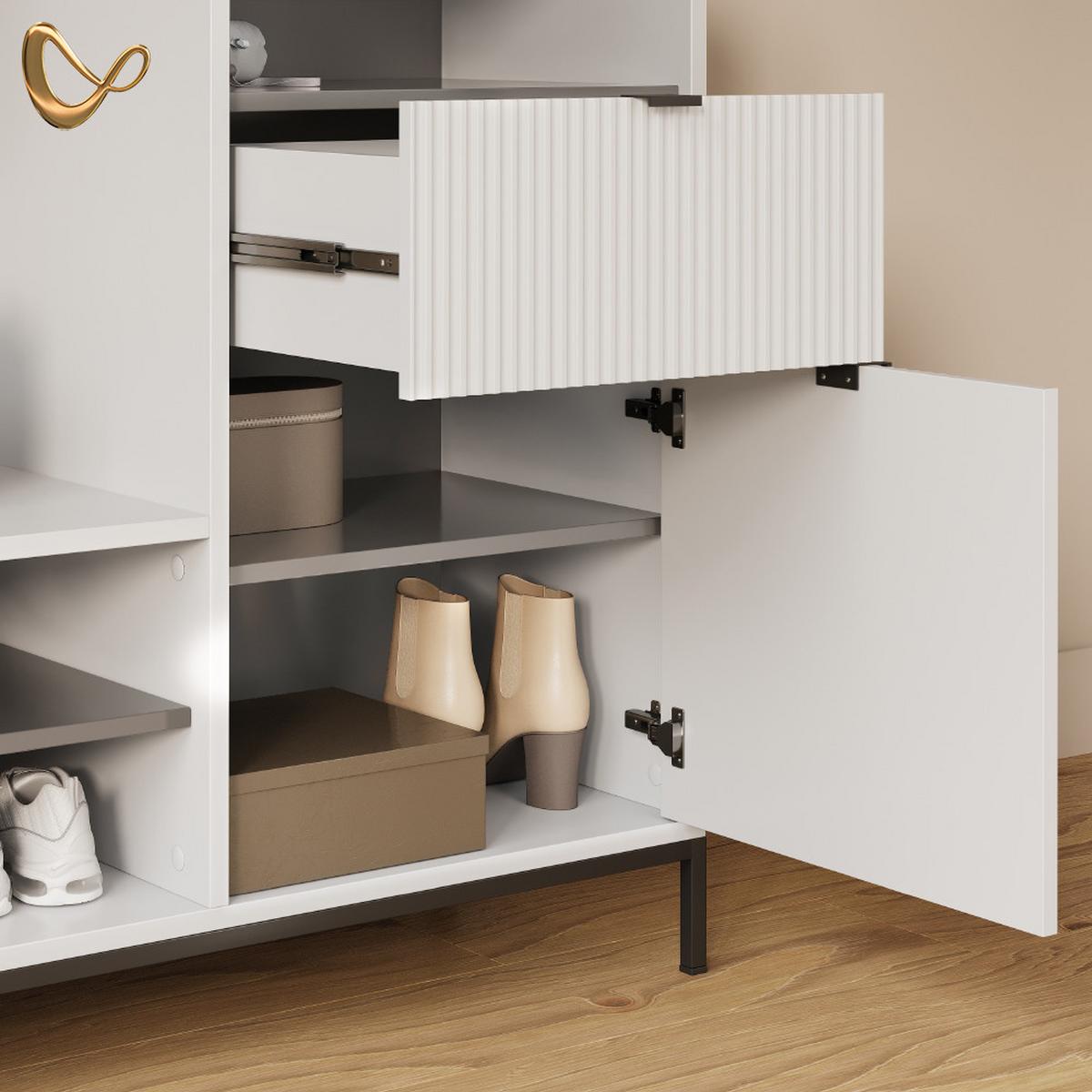 SCHUHSCHRANK Aterno Weiß 100 x 98.5 cm mit Tür und Schublade - Weiß, Holzwerkstoff (100/98.5/40cm) - Livinity®