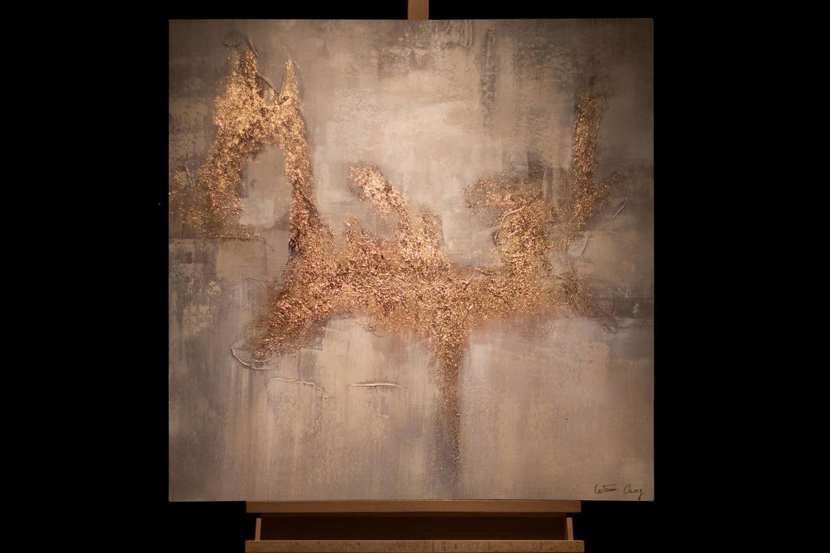 ACRYLBILD HANDGEMALT 80/80 cm - Goldfarben/Grau, Holz/Textil (80/80cm) - KUNSTLOFT