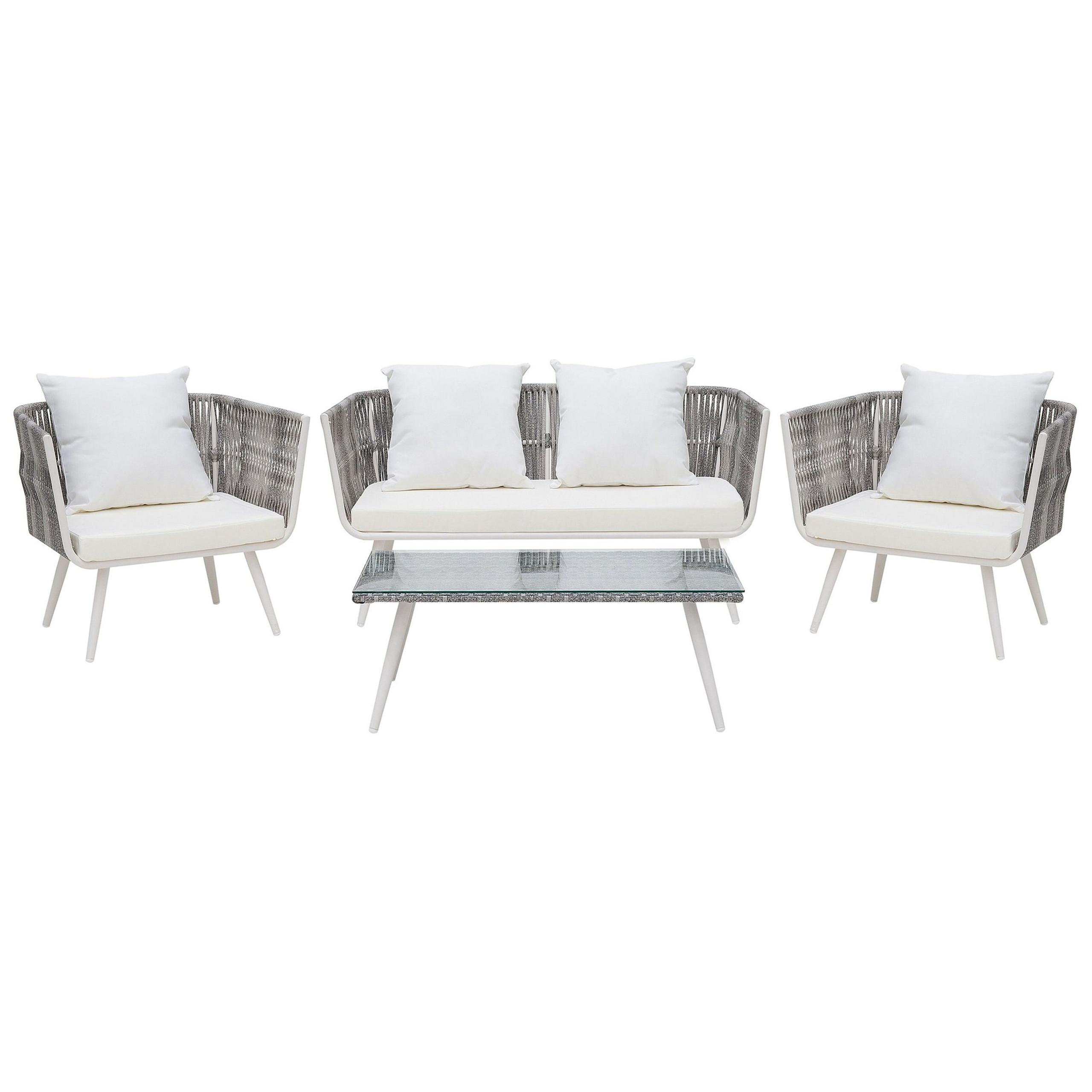 LOUNGE-SET 4-sitzer Rattan Weiß Ragusa - Weiß, Kunststoff - Beliani