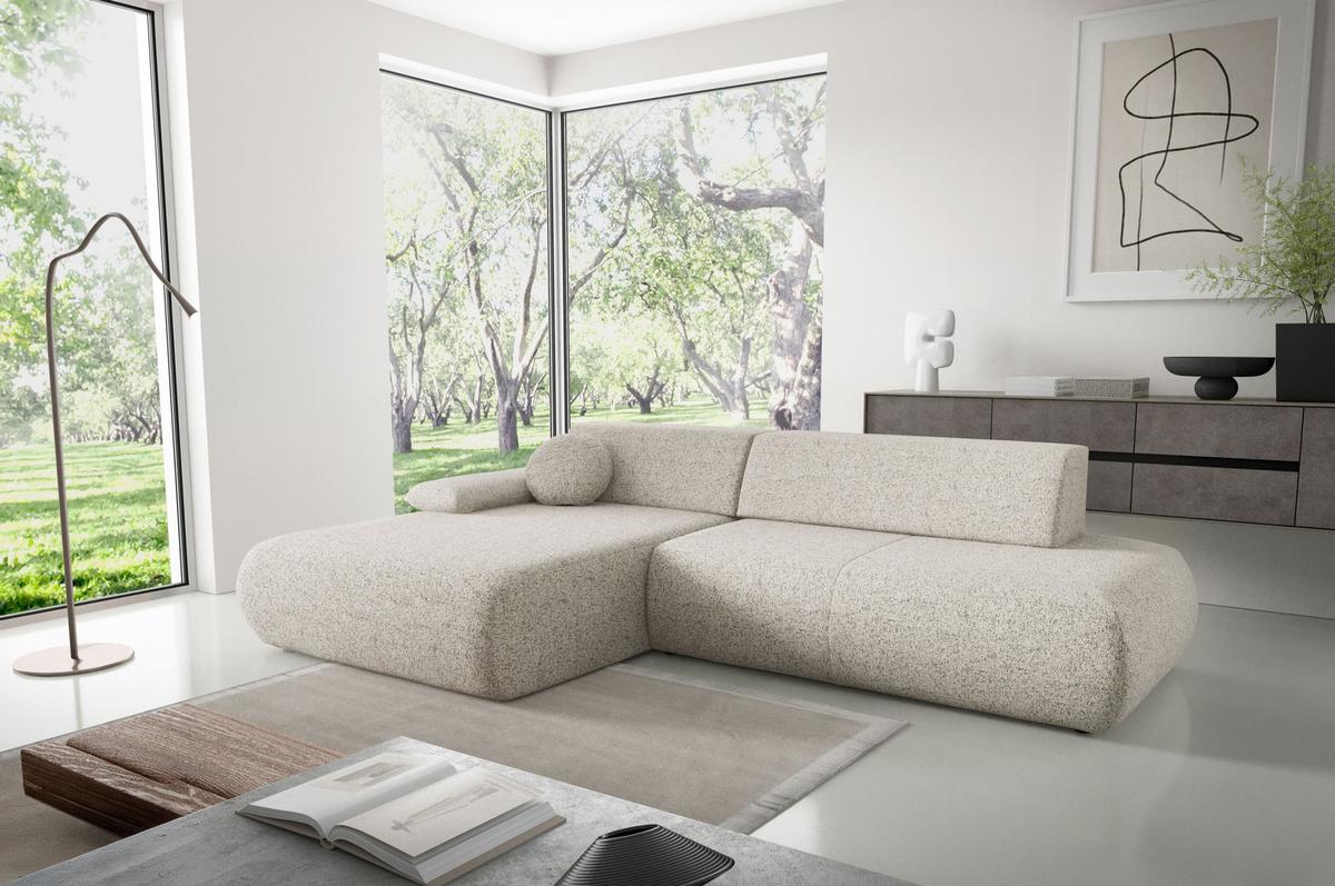 ECKSOFA DELTA L-S Beige Geflochtener Stoff mit Schlaffunktion - Beige, Holz (286/173.5cm) - MASSENO