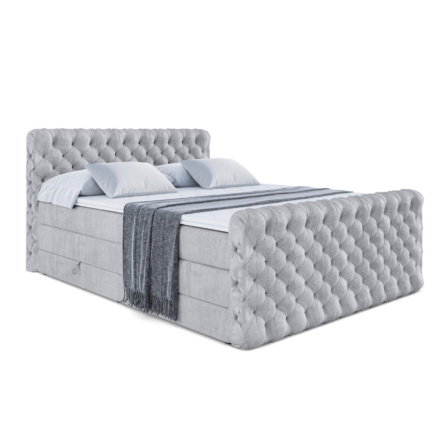 BOXSPRINGBETT BOXI8-Z KING - 180x200 - H3/H4 - Hellgrau - Hellgrau, Holzwerkstoff (180/200cm) - ALTDECOR