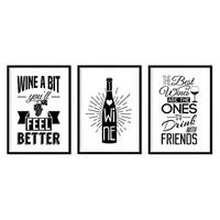 POSTER Set Mit 3 Wein Schwarz-Weiß 1 A3 Rahmenlos - Klar, Papier (29.7/5/42cm) - Nacnic