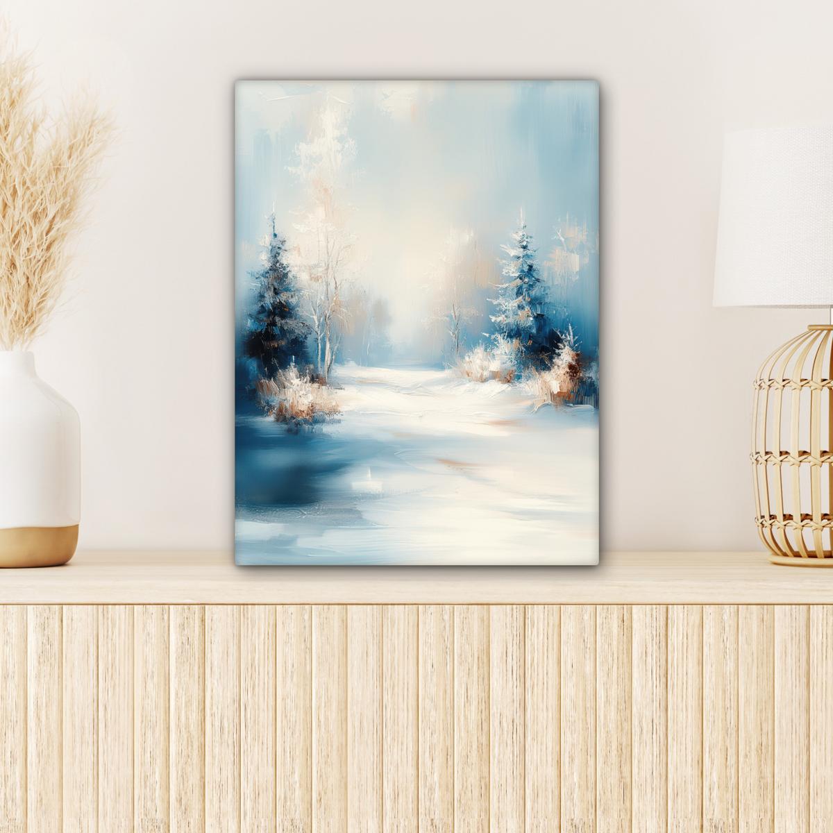 LEINWANDBILD Wald - Winter - Natur - Abstrakt - Schnee Room Decor 30x40 cm - Weiß, Textil (30/40cm) - MuchoWow