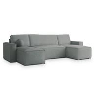 WOHNLANDSCHAFT PESANO M Grau Velours-Stoff mit Schlaffunktion - Grau, Holz (306/85/140cm) - MASSENO