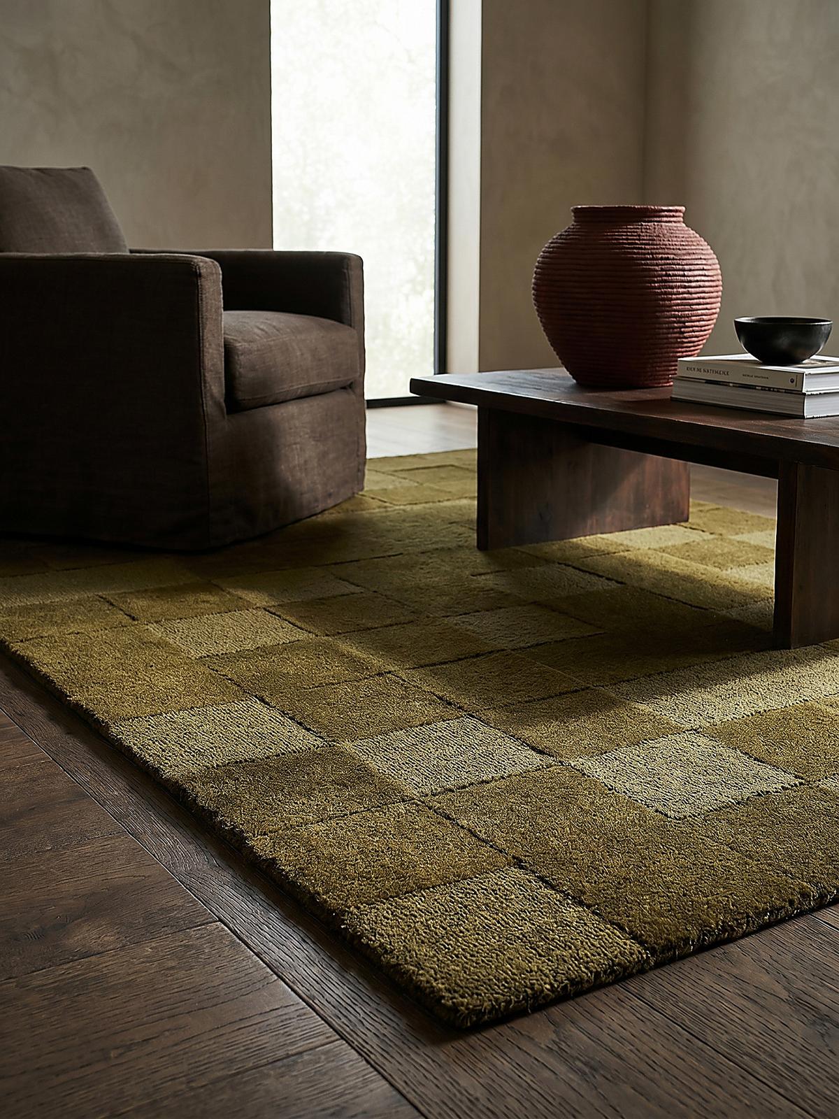 WOLLTEPPICH DEBEN, mit Schachbrettmuster, Grün, 120 x 170 cm - Grün, Textil (170/120cm) - KADIMA DESIGN