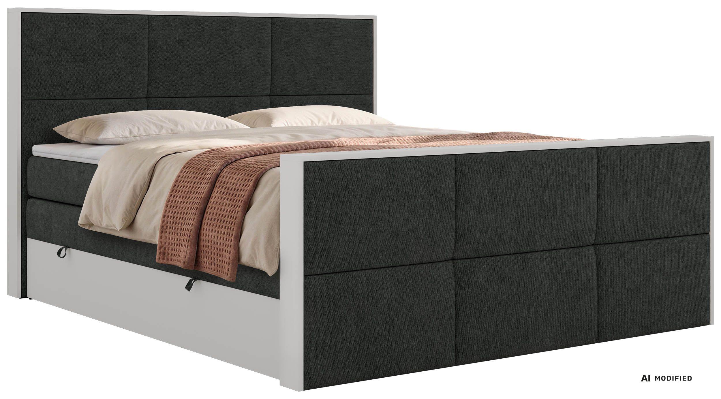 BOXSPRINGBETT DELVIT KING DUO 160/200 - Dunkelgrau Stukture - Topper Visco - H4 - Dunkelgrau/Schwarz, Kunststoff/Textil (160/200cm) - MKS