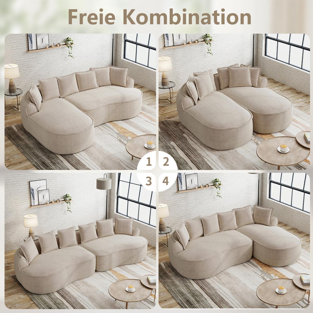 ECKSOFA chenille mit extra tiefer chaiselongue & rahmenlosem design - Hellbraun, Textil (252/164cm) - Urban Meuble