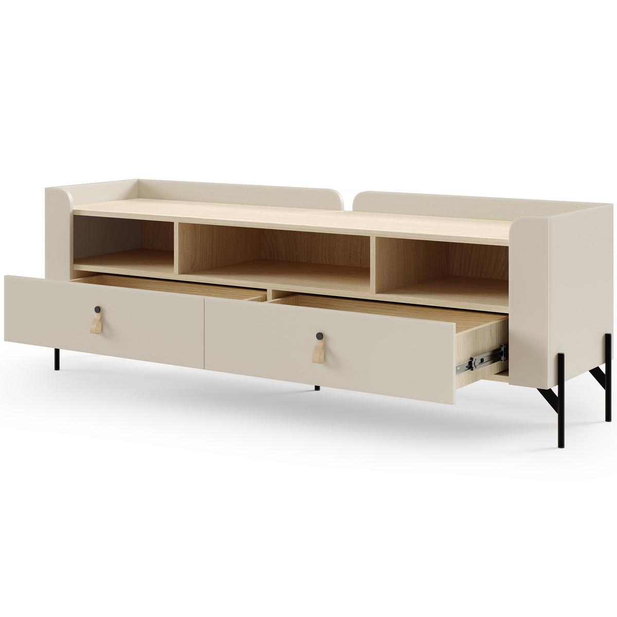 LOWBOARD Sorella mit 2 Schubladen 160 cm, für Jugendzimmer, Macadamia + Eiche Mavelie - Eichefarben/Beige, Leder/Holzwerkstoff (160/55/42cm) - Beautysofa