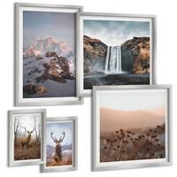 BILDER SET 5er Set - 50x50 cm & 20x30 cm & 40x60 cm Silberner Rahmen - Urlaub Palmen Wasserfall - Silberfarben, Kunststoff (40/60cm) - TULUP