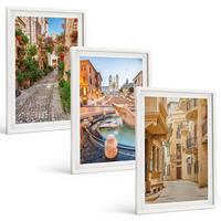 BILDER SET 3er Set - 40x60 cm Weißer Rahmen - Die bezaubernden Straßen des Brunnens - Weiß, Kunststoff (40/60cm) - TULUP