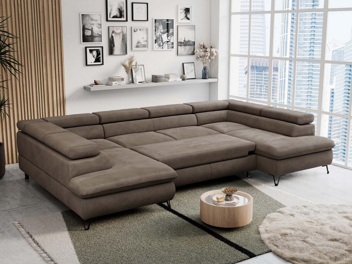 WOHNLANDSCHAFT PETER U Velvet Braun - Schwarz/Braun, Textil/Metall (346/76/208cm) - MKS