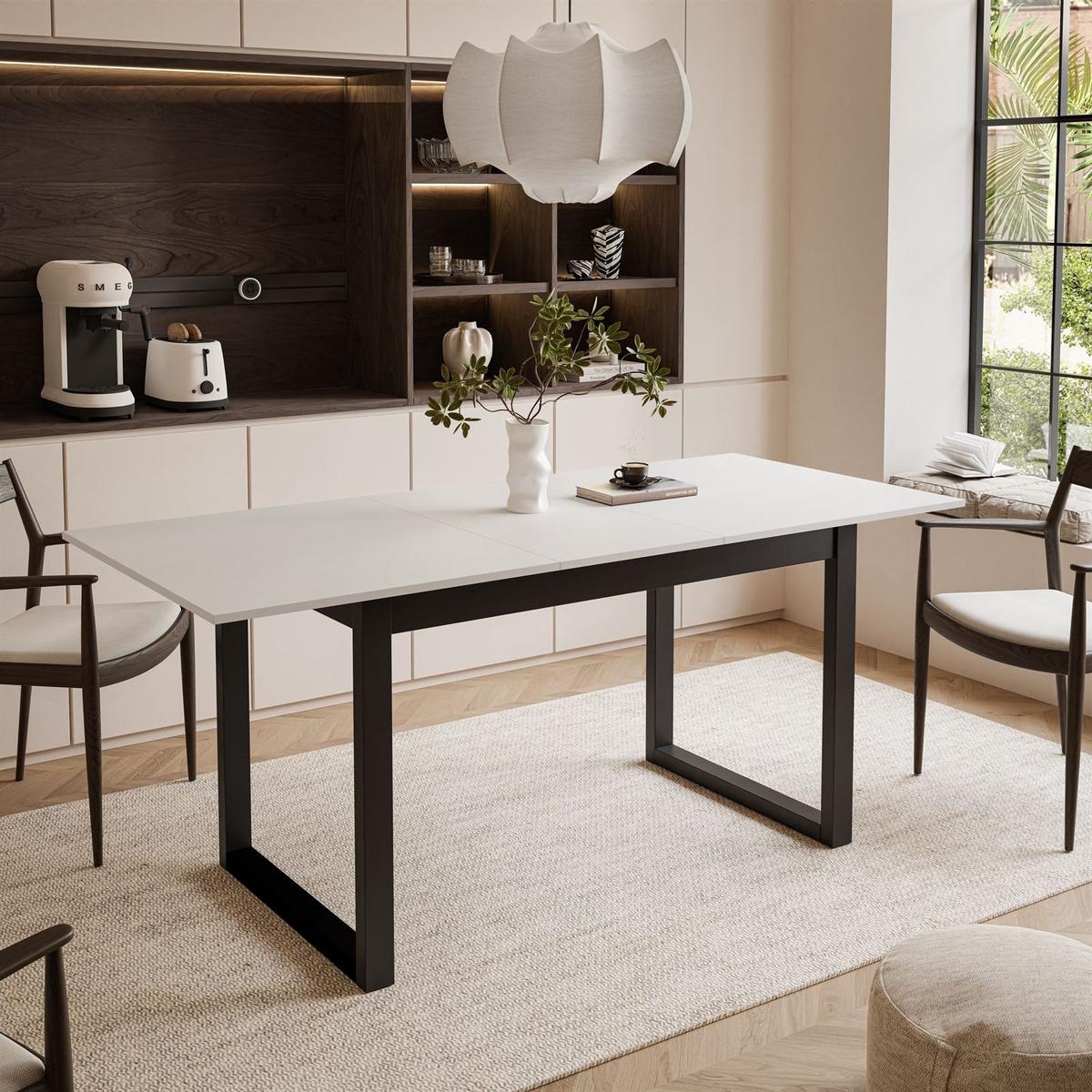 ESSTISCH ARTON II ausziehbarer Tisch 140-195 cm für 6-8 Personen - Schwarz/Weiß, Holzwerkstoff/Metall (140/80/77cm) - Lookway