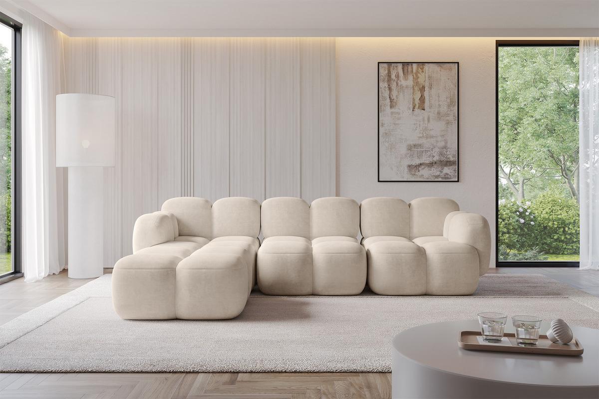 ECKSOFA modulares Sofa Links Miko-L2 302x205x75 Beige Velours - Ecru/Schwarz, Holzwerkstoff/Kunststoff (302/205cm) - ALTDECOR