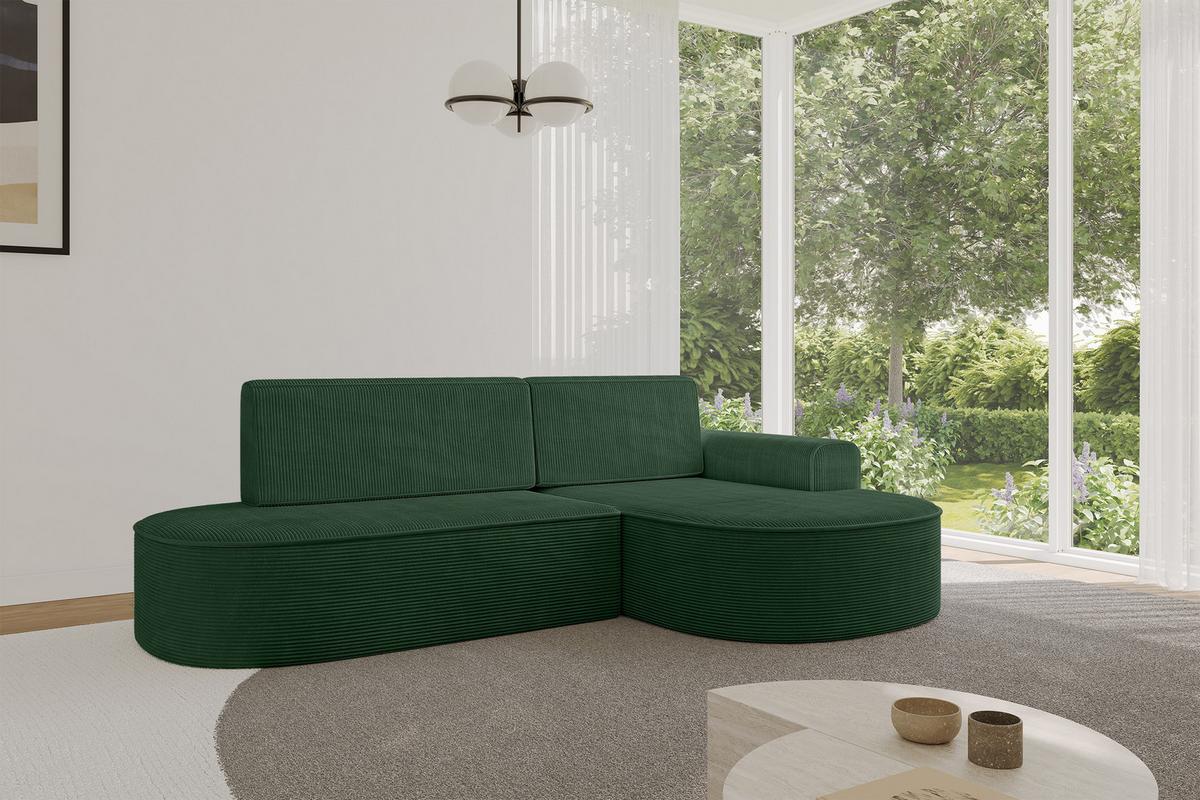 ECKSOFA mit Schlaffunktion und Bettkasten Ottomane Rechts MARI-L1-S - 283x167x73 cm Grün Cord - Waldgrün/Schwarz, Holzwerkstoff/Kunststoff (167/283cm) - ALTDECOR