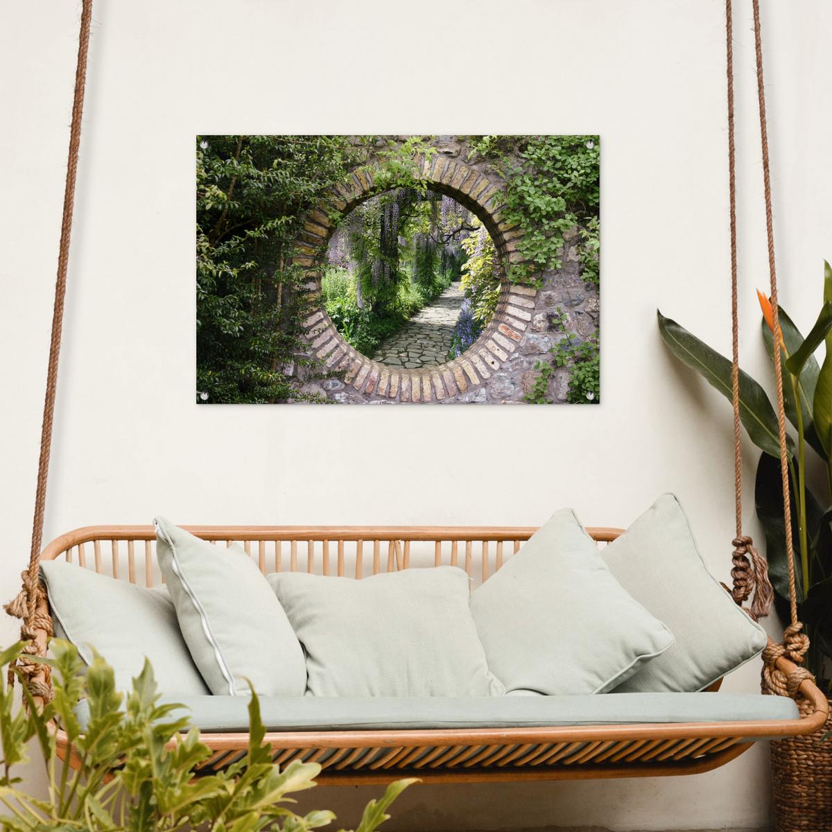 GARTENPOSTER Wald - Steine - Durchblick - Pfad - Glyzinie Gartendeko 90x60 cm - Graubraun, Kunststoff (90/60/0.2cm) - OnlyWow