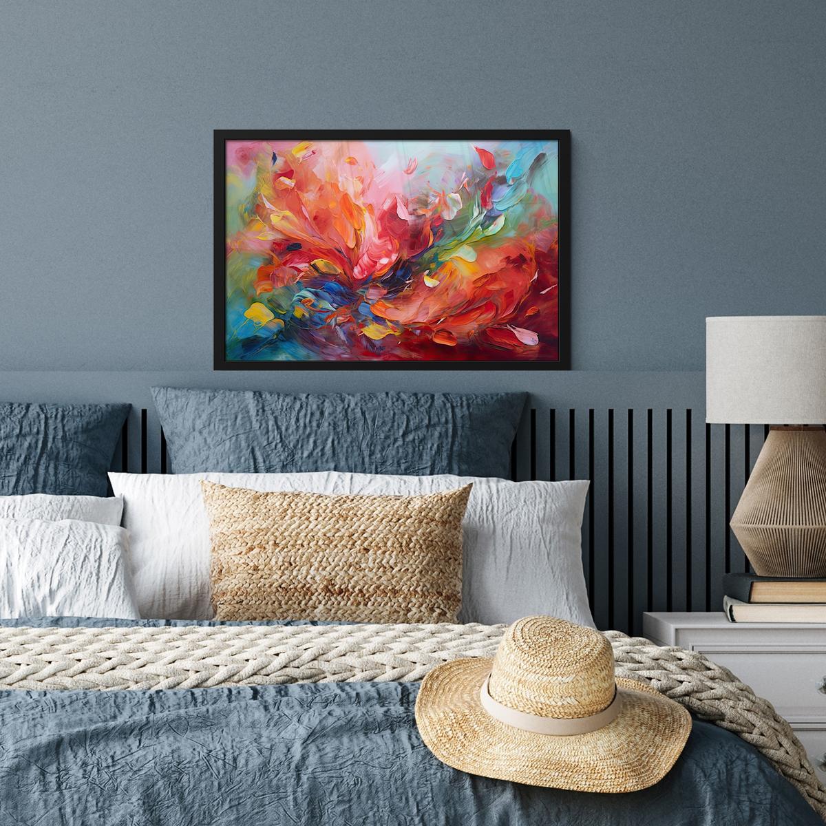 POSTER MIT RAHMENGERAHMTES BILD Ölgemälde - Kunst - Abstrakt - Farbenfroh 60x40 cm - Altrosa, Papier (60/40cm) - MuchoWow