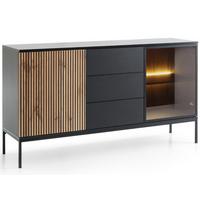 KOMMODE Graphit, Wotan Eichefarben 154/83/39 cm Deo - Eiche Wotan/Schwarz, Glas/Naturmaterialien (154/83/39cm) - Graingold