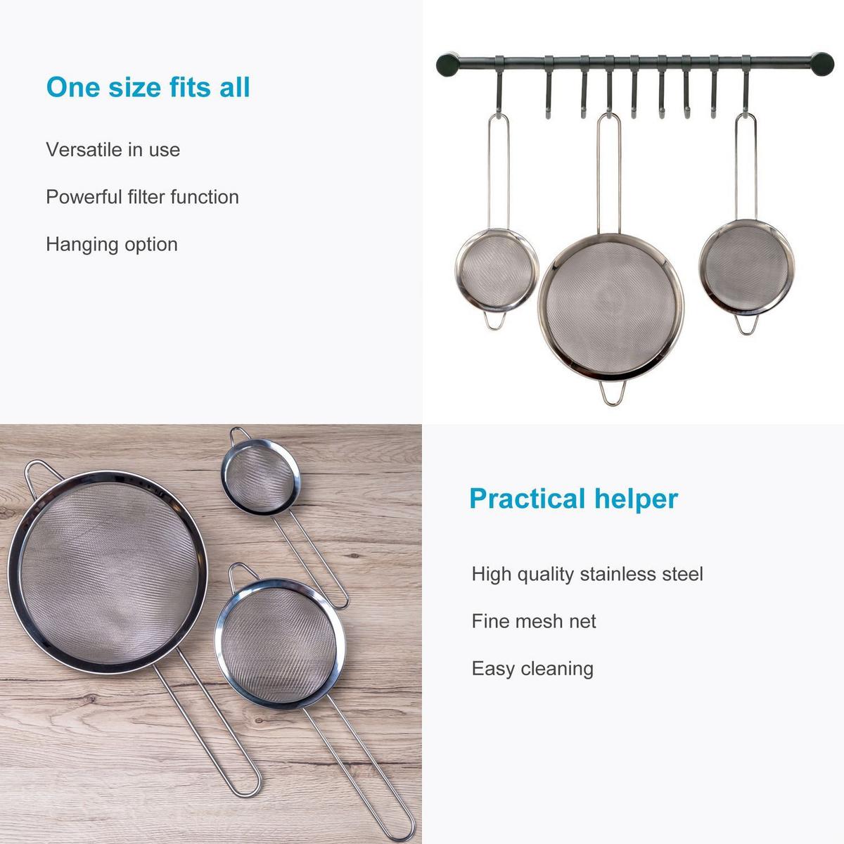 KÜCHENSIEB 8 / 12 / 18 cm - Silberfarben, Metall (18/8/35cm) - Intirilife