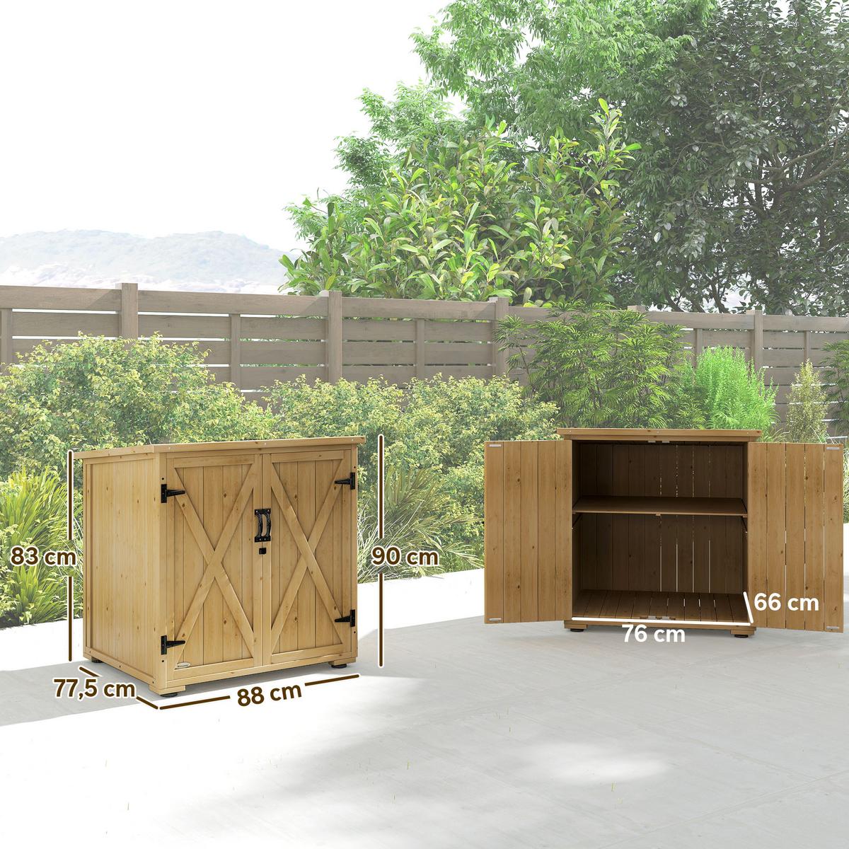 GARTENSCHUPPEN, Geräteschrank, Wetterfester Geräteschuppen mit Doppeltür Natur - Fichtefarben, Holz (88/90/77.5cm) - Outsunny