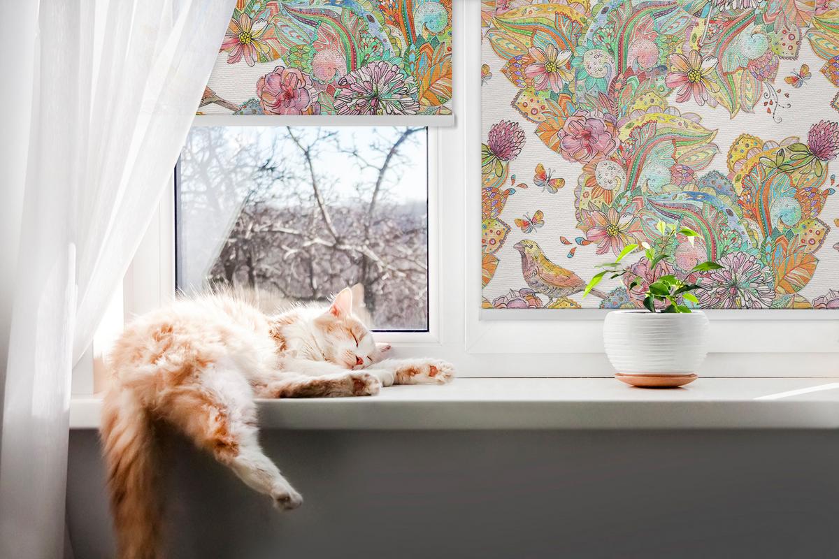 INNENROLLO - Fensterrollo - Rollo - 120x140 cm - Farbenfrohes Muster der Natur - Gelb, Kunststoff (120/140/0.5cm) - TULUP