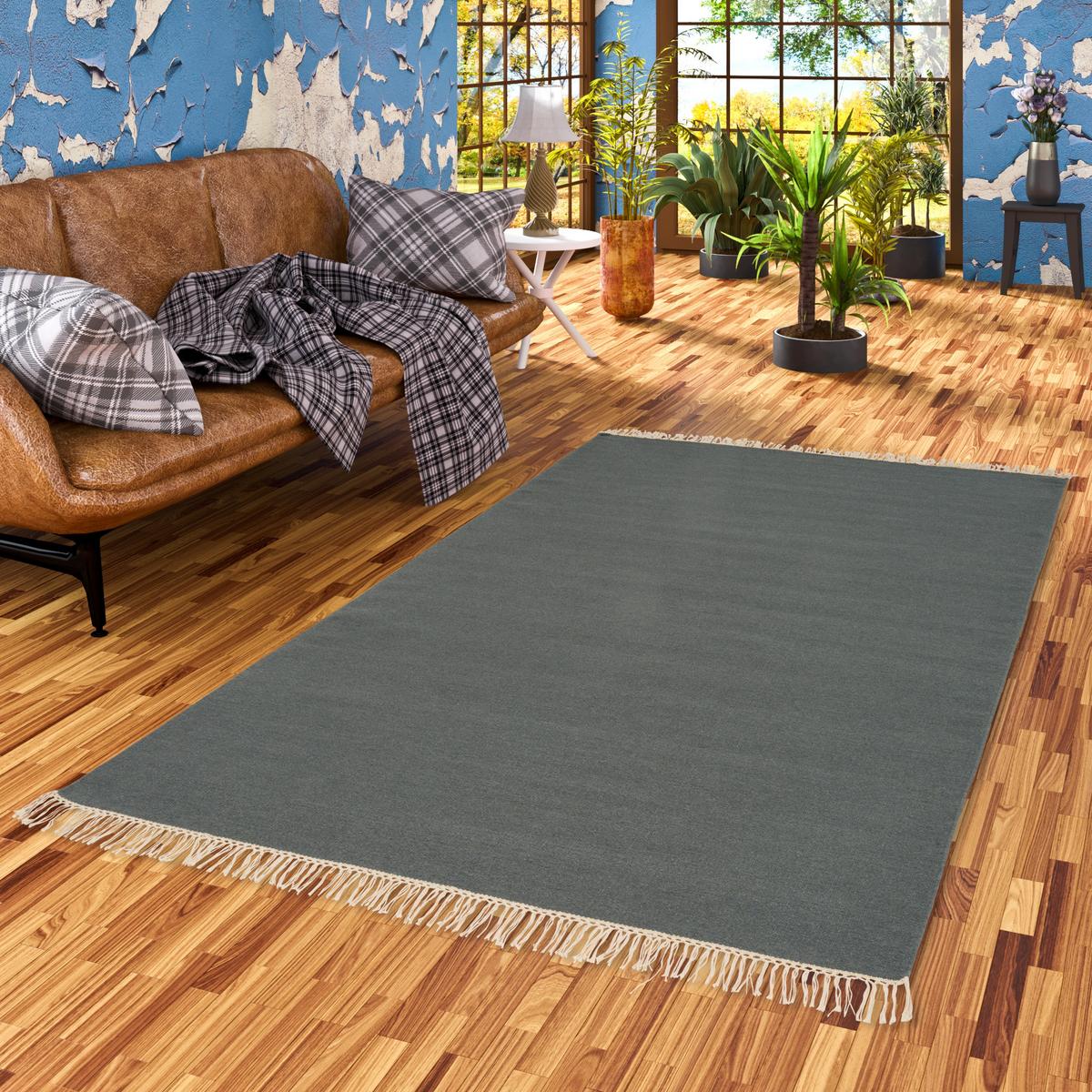 WOLLE NATUR TEPPICH KELIM MILA - Blaugrau, Textil (160/230cm) - Pergamon