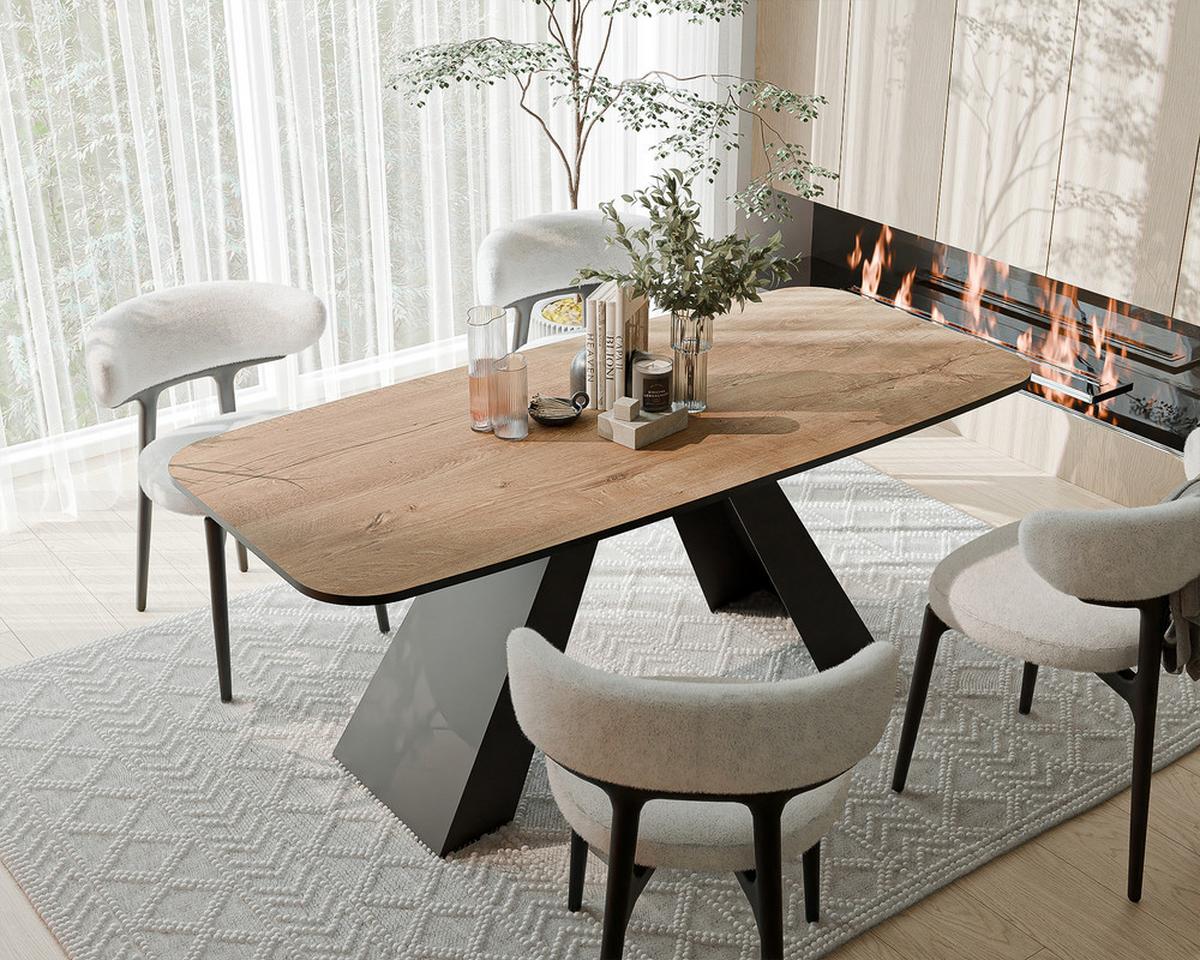 AUSZIEHTISCH ZENITH 180/90/76 cm mit Metallgestell, Schwarz / Lefkas-Eiche - Schwarz/Eiche San Remo, Holzwerkstoff/Metall (90/180/76cm) - Idohome