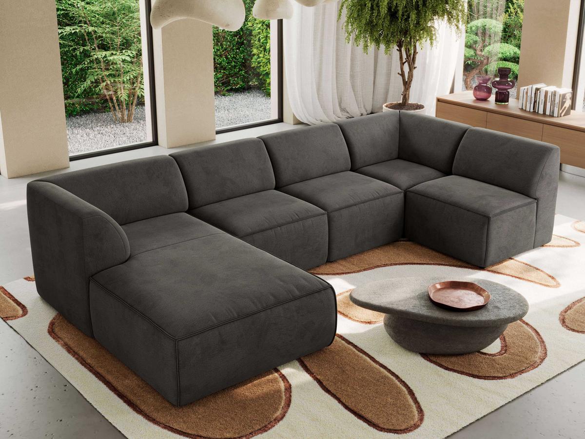 WOHNLANDSCHAFT MODARO U 6M - Dunkelgrau Velvet - Links - Dunkelgrau/Schwarz, Textil (180/78/345cm) - MKS